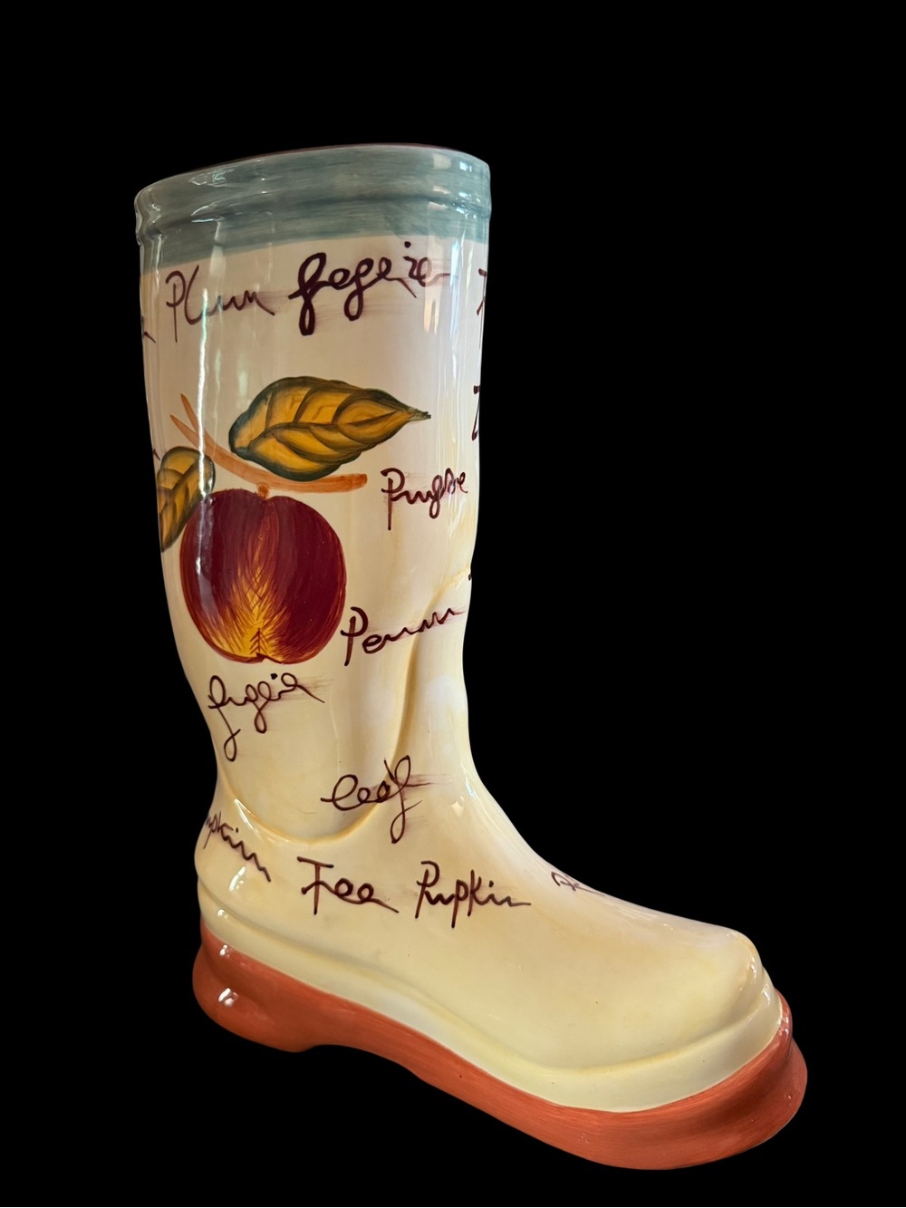 Exquisite WELLIE GARDEN BOOT PORCELAIN Style Eyes BY BAUM BROS Vase 13-1/2" tall